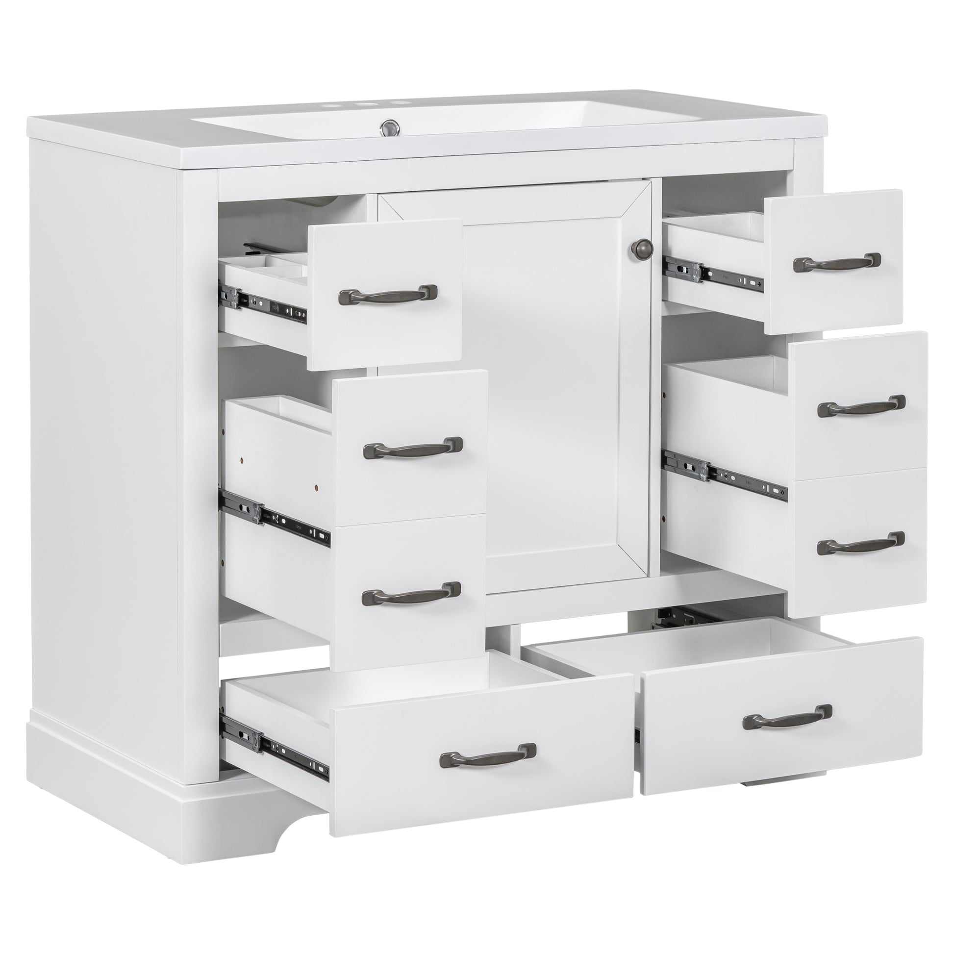 36" Bathroom Vanity With Sink Combo, Six Drawers, Multi Functional Drawer Divider, Adjustable Shelf, White Old Sku:Sy999808Aak White Solid Wood Mdf