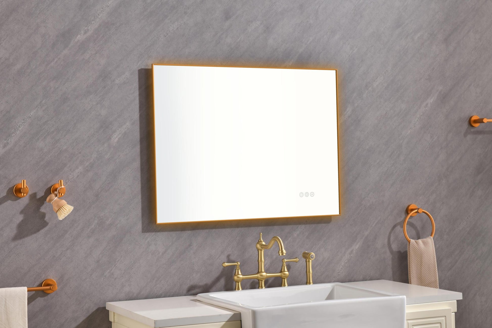 32 X 24 Inch Led Mirror Bathroom Vanity Mirror With Back Light, Wall Mount Anti Fog Memory Large Adjustable Vanity Mirror Gold Aluminium