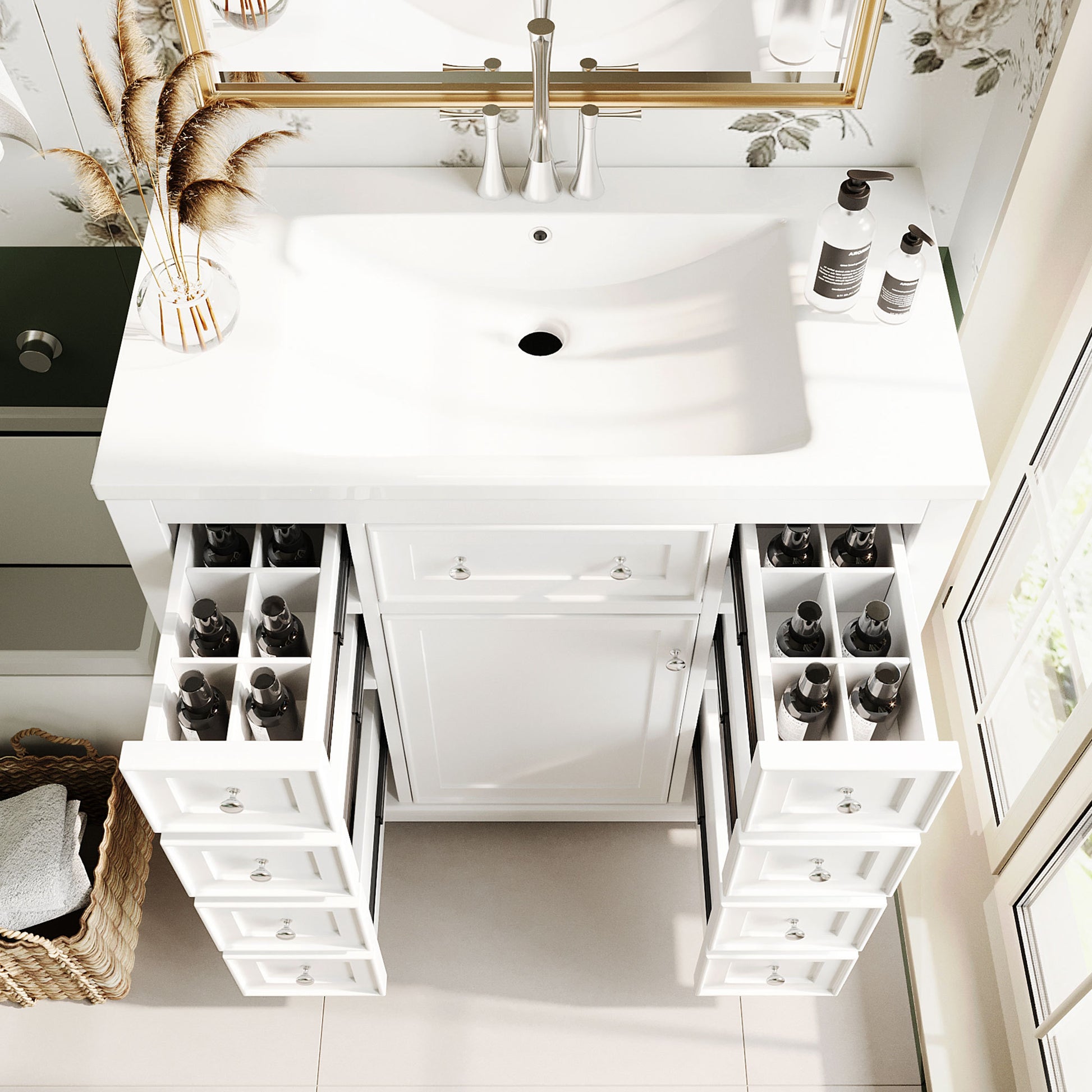 36" Bathroom Vanity With Sink Combo, One Cabinet And Six Drawers, Solid Wood And Mdf Board, White White Solid Wood Mdf