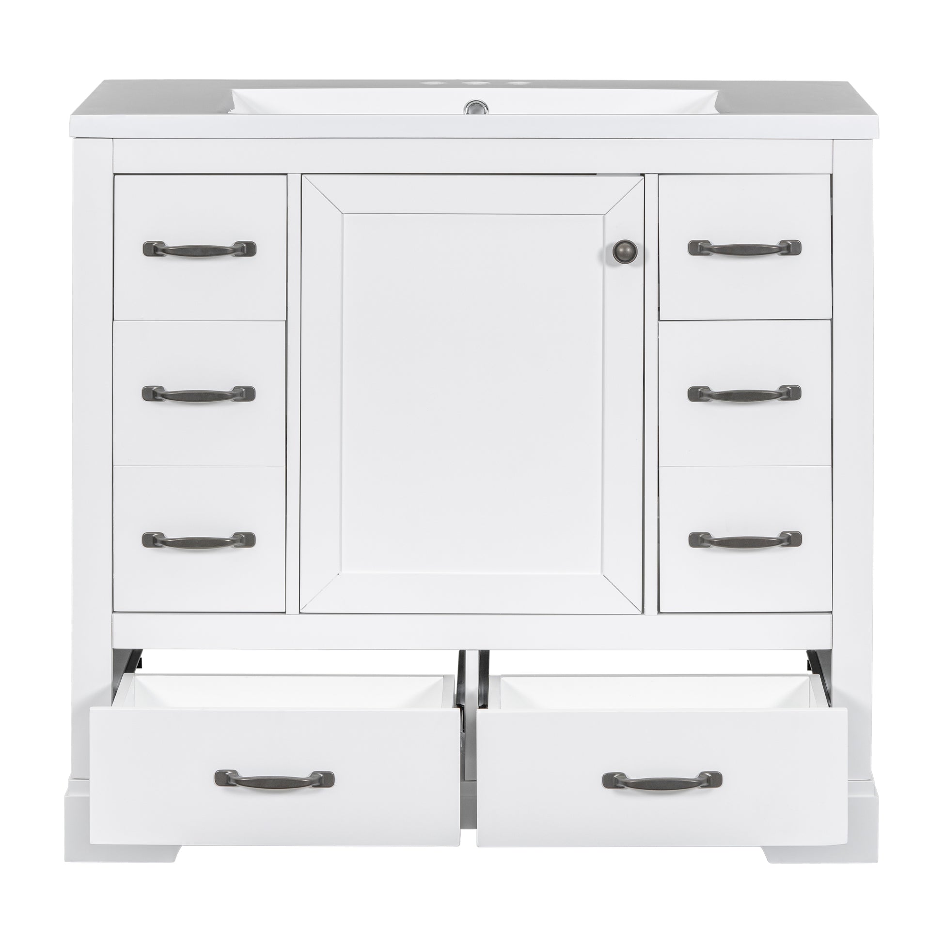 36" Bathroom Vanity With Sink Combo, Six Drawers, Multi Functional Drawer Divider, Adjustable Shelf, White White Solid Wood Mdf