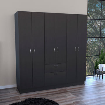 Mitu Six Doors Armoire, Seven Interior Shelves, One Drawer, Rod Black White Black Particle Board