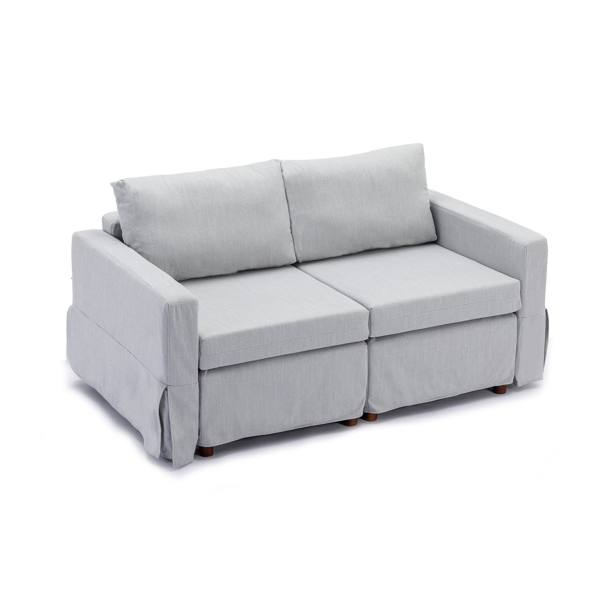 2 Seat Module Sectional Sofa Couch With 1 Ottoman,Seat Cushion And Back Cushion Removable And Washable,Light Grey Light Grey Wood Primary Living Space Soft Modern Rubberwood Foam Linen 2 Seat