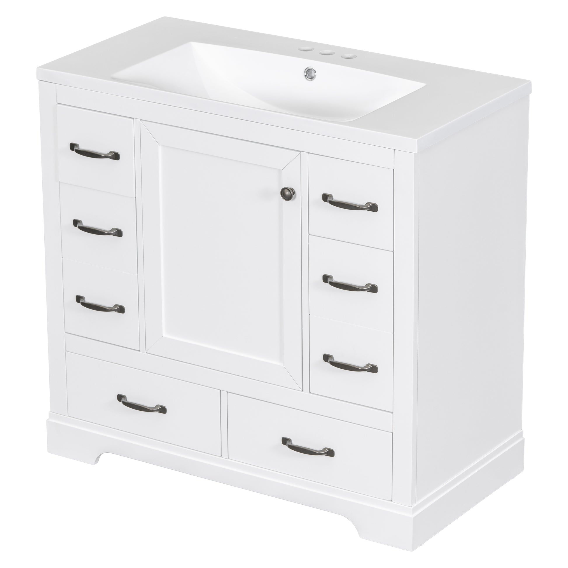 36" Bathroom Vanity With Sink Combo, Six Drawers, Multi Functional Drawer Divider, Adjustable Shelf, White Old Sku:Sy999808Aak White Solid Wood Mdf