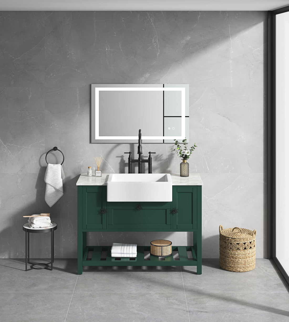 Led Bathroom Mirror 40 "X32" With Front And Backlight, Large Dimmable Wall Mirrors With Anti Fog, Memory, 3 Colors, Led Vanity Mirror White Aluminium