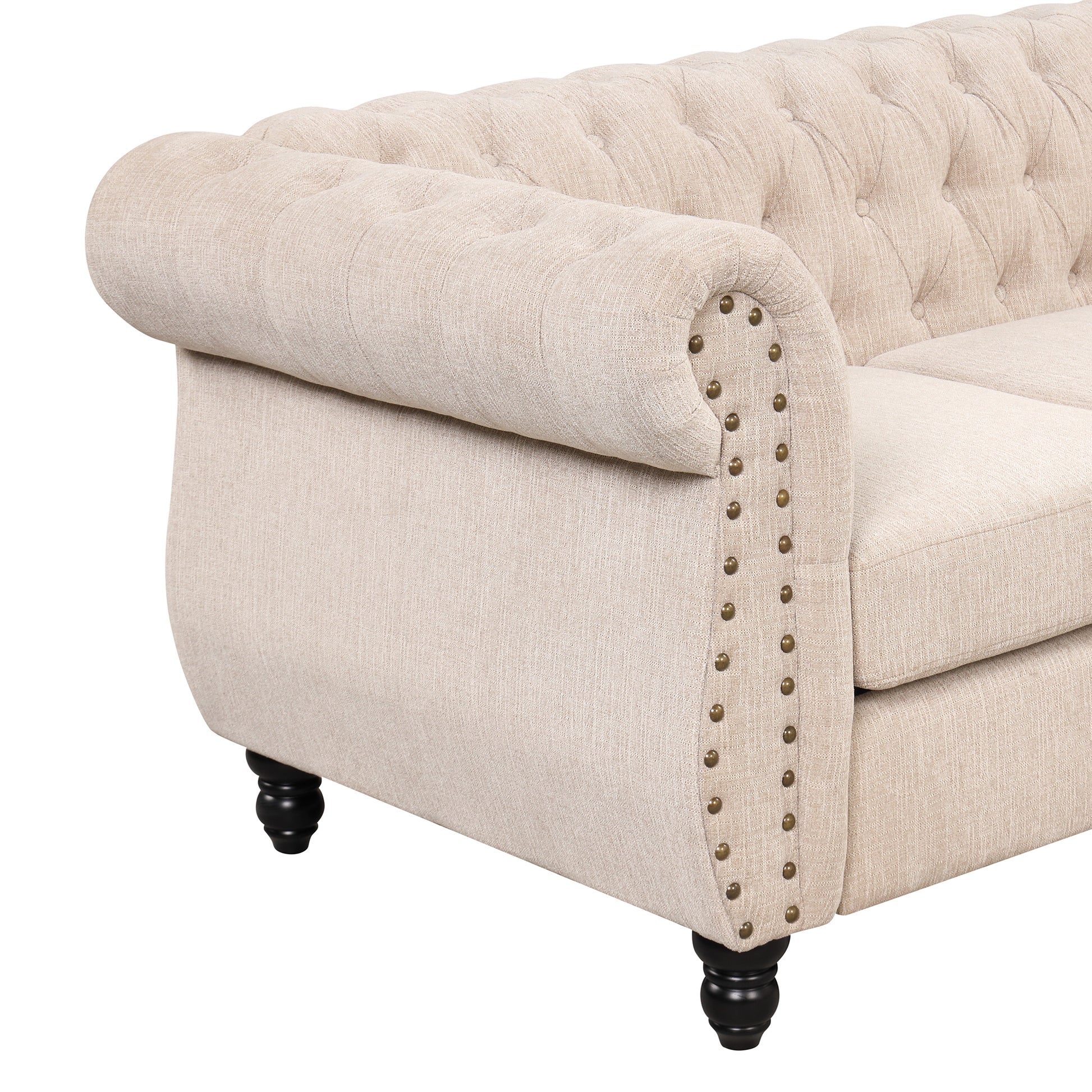 60" Modern Sofa Dutch Plush Upholstered Sofa, Solid Wood Legs, Buttoned Tufted Backrest, Beige Beige Foam Polyester