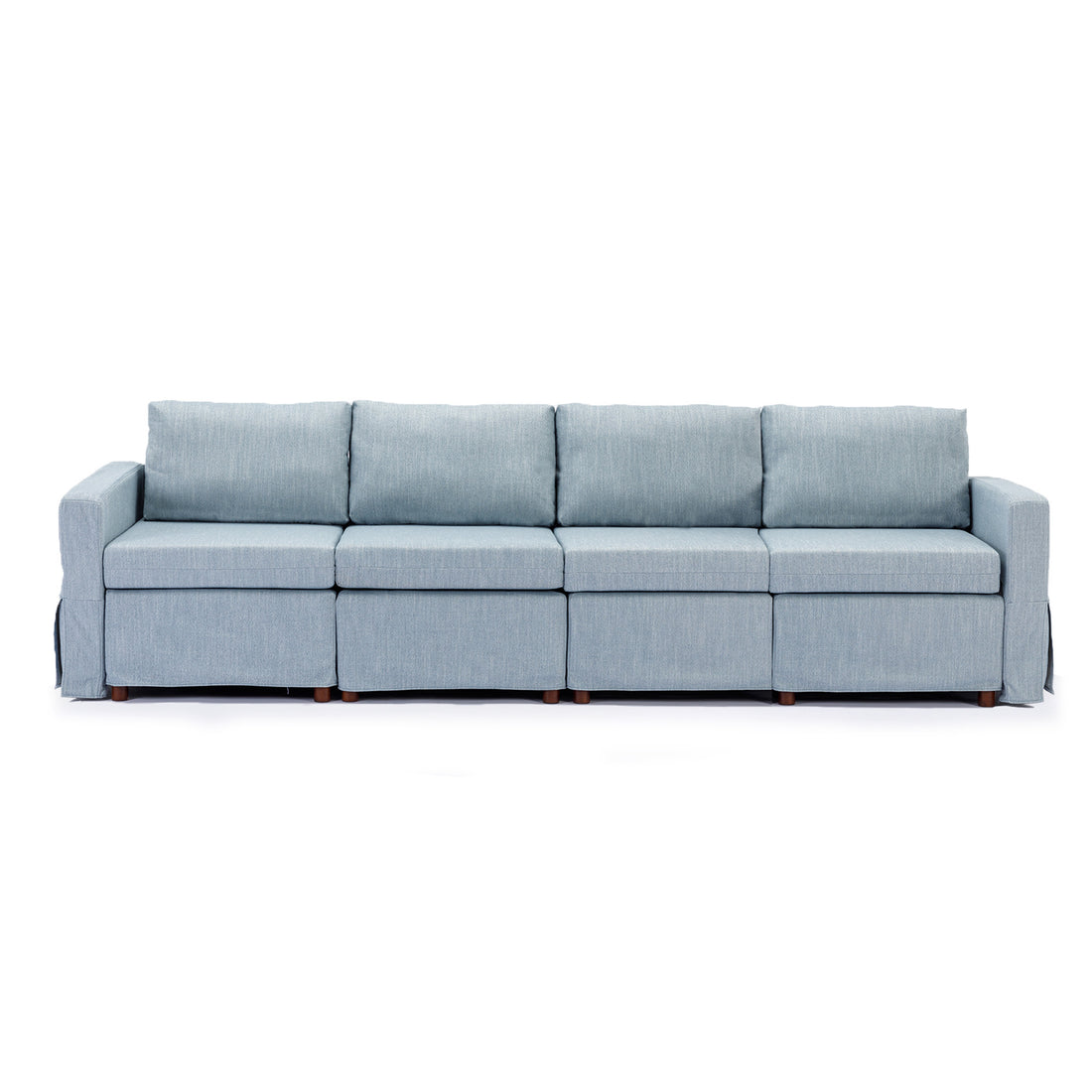 4 Seat Module Sectional Sofa Couch,Seat Cushion And Back Cushion Removable And Washable,Linen Fabric Cover,Light Blue Light Blue Wood Primary Living Space Medium Soft Foam Linen 4 Seat