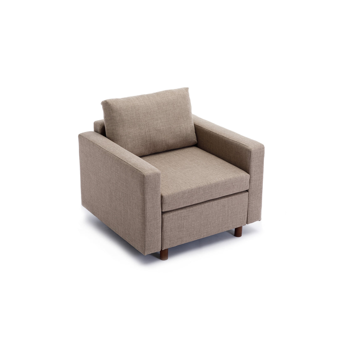 Single Seat Module Sofa Sectional Couch,Cushion Covers Non Removable And Non Washable,Linen Fabric And Comfy Cushion Wood Legs,Brown Brown Wood Primary Living Space Soft Cushion Back Modern Rubberwood Square Arms Foam Linen 1 Seat