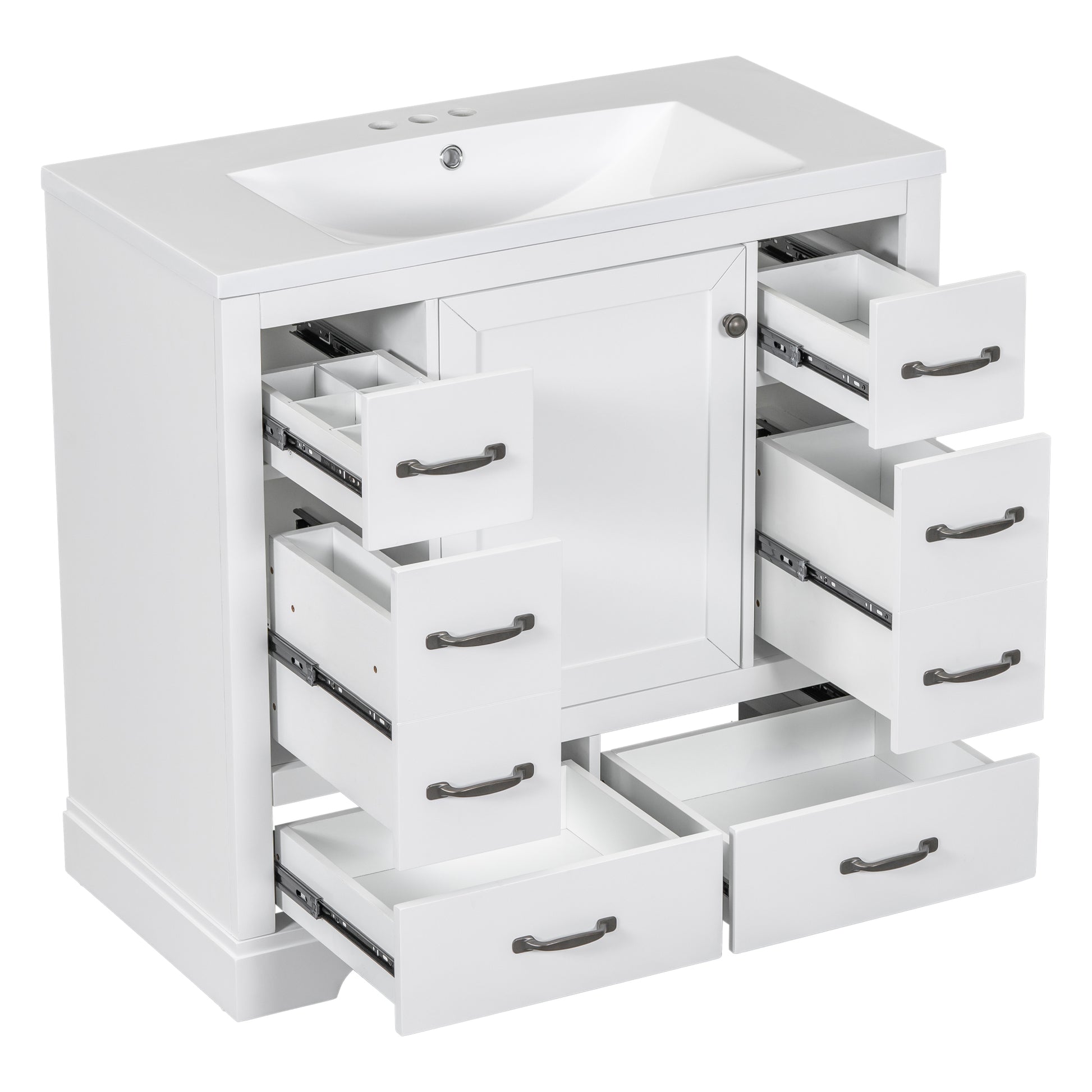 36" Bathroom Vanity With Sink Combo, Six Drawers, Multi Functional Drawer Divider, Adjustable Shelf, White White Solid Wood Mdf