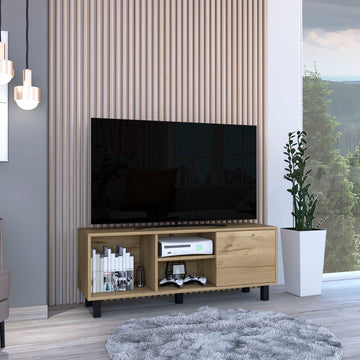 Tunez Tv Stand For Tv S Up 43" Three Open Shelves, One Cabinet Light Oak Beige Particle Board Particle Board