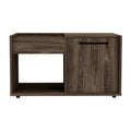 Velvet Coffee Table, One Open Shelf, Single Door Cabinet Brown Mdf Engineered Wood