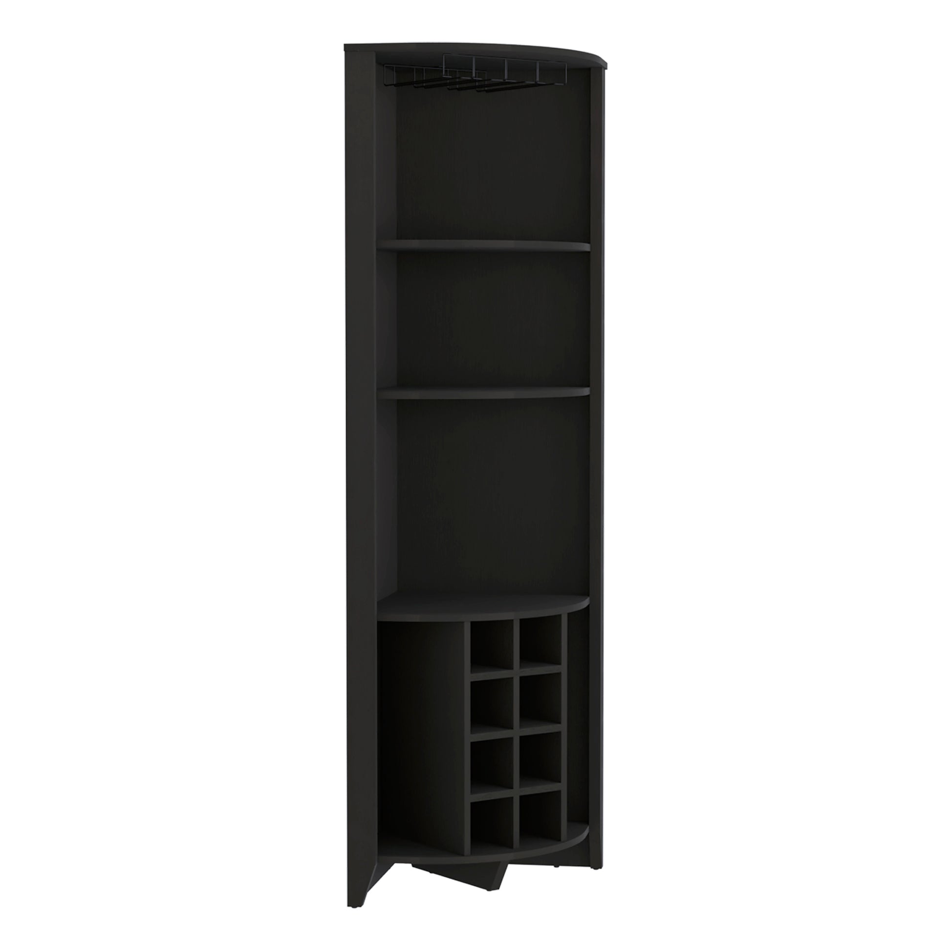 Essential Corner Bar Cabinetthree Shelves, Eight Built In Wine Rack, Two Side Shelves Black Primary Living Space Modern Shelves Included Particle Board