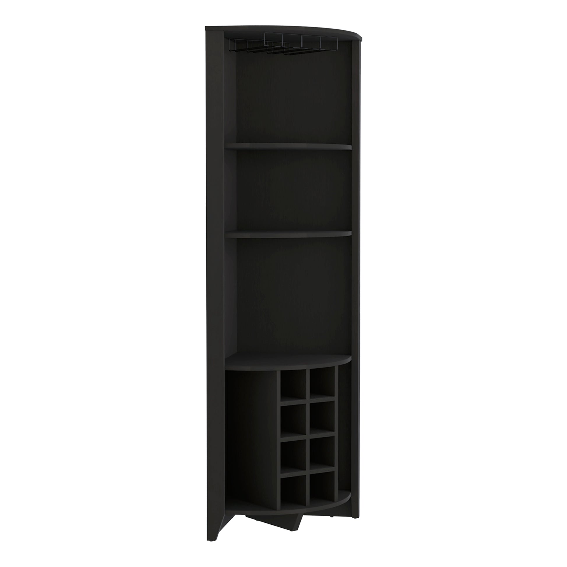 Essential Corner Bar Cabinetthree Shelves, Eight Built In Wine Rack, Two Side Shelves Black Black Dining Room Modern Shelves Included Particle Board