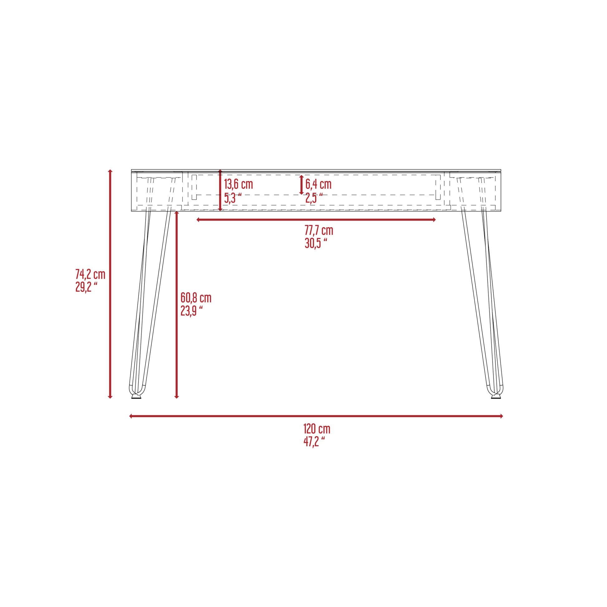 Baxter 140 Desk, One Shelf, Four Legs Mahogany Brown Computer Desk Office Modern Freestanding Rectangular Desk Rectangular Particle Board Particle Board