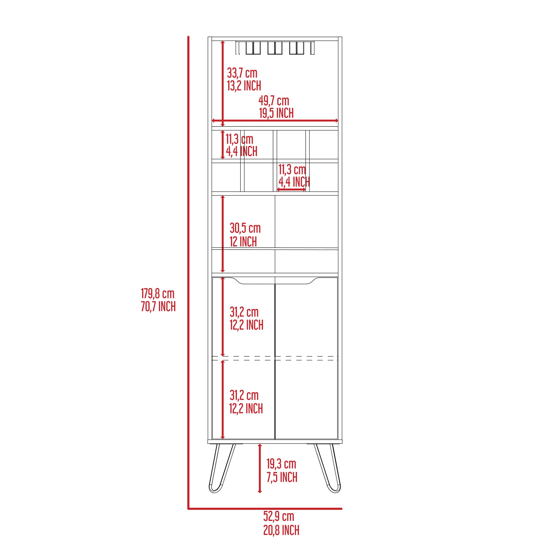 Manhattan Talll Bar Cabinet, Eight Built In Wine Rack, Two Cabinets With Single Door Black Black Particle Board Particle Board