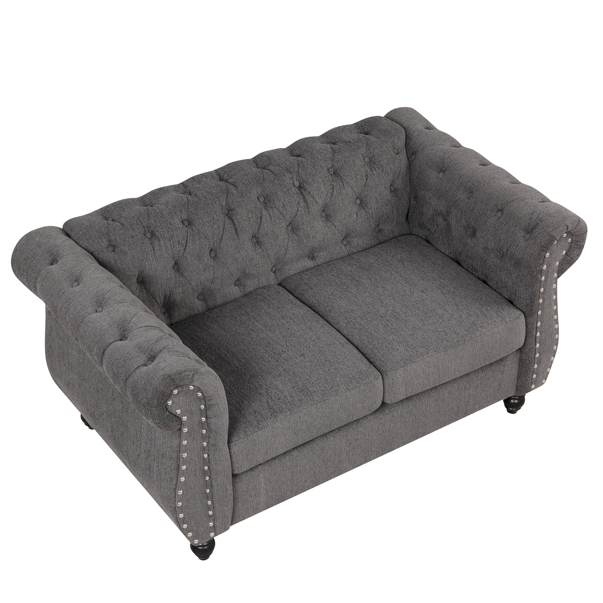 60" Modern Sofa Dutch Plush Upholstered Sofa, Solid Wood Legs, Buttoned Tufted Backrest, Gray Gray Foam Polyester