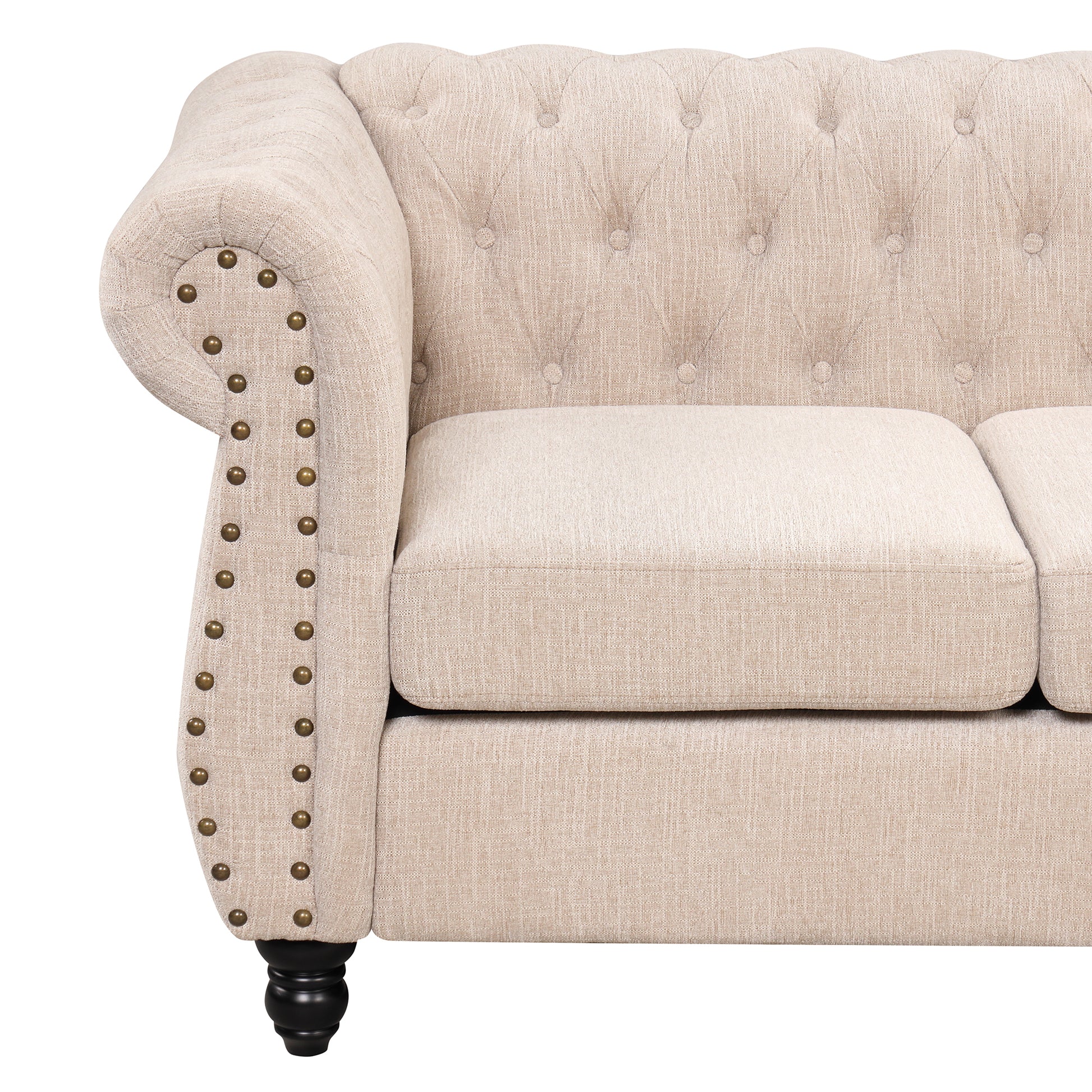 60" Modern Sofa Dutch Plush Upholstered Sofa, Solid Wood Legs, Buttoned Tufted Backrest, Beige Beige Foam Polyester