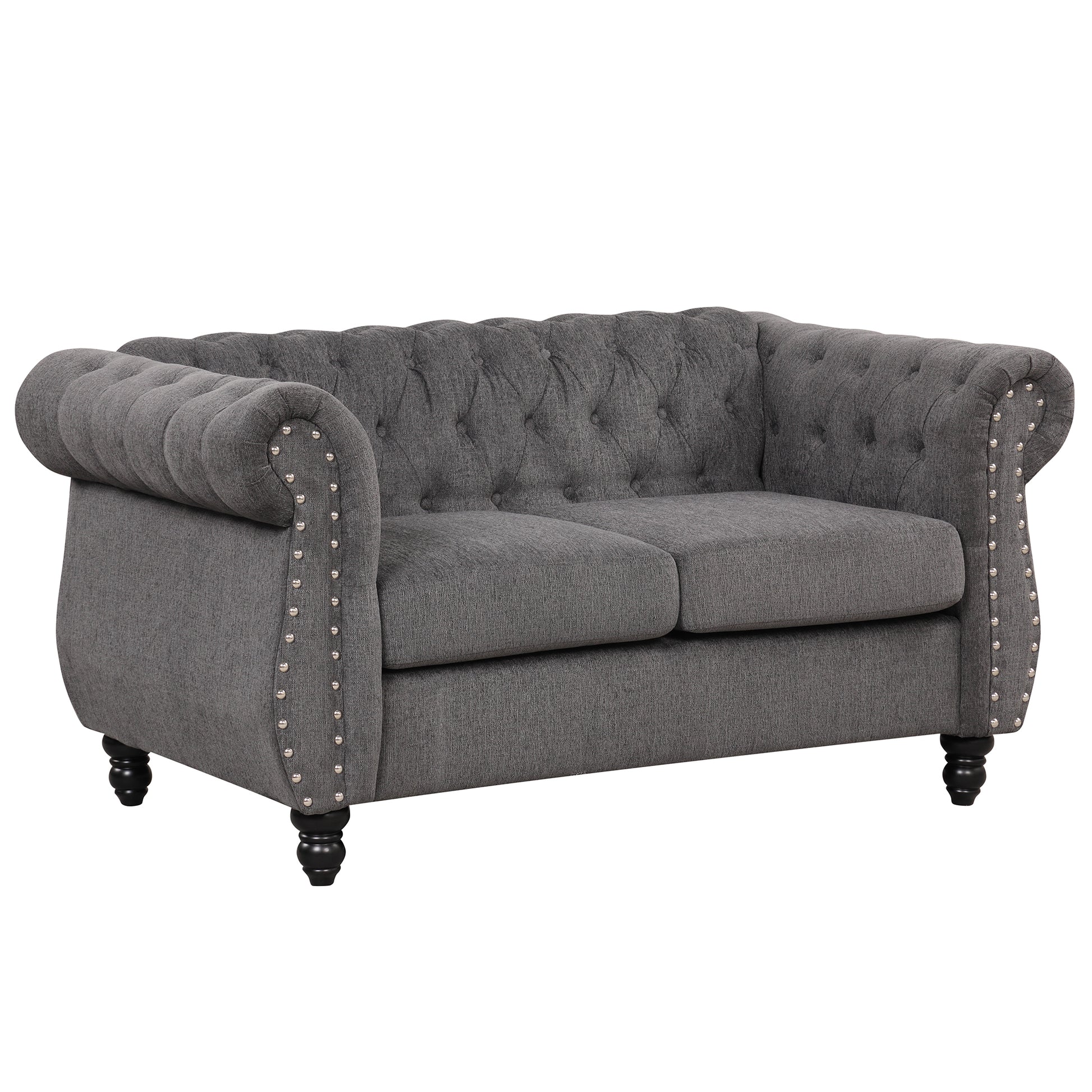 60" Modern Sofa Dutch Plush Upholstered Sofa, Solid Wood Legs, Buttoned Tufted Backrest, Gray Gray Foam Polyester