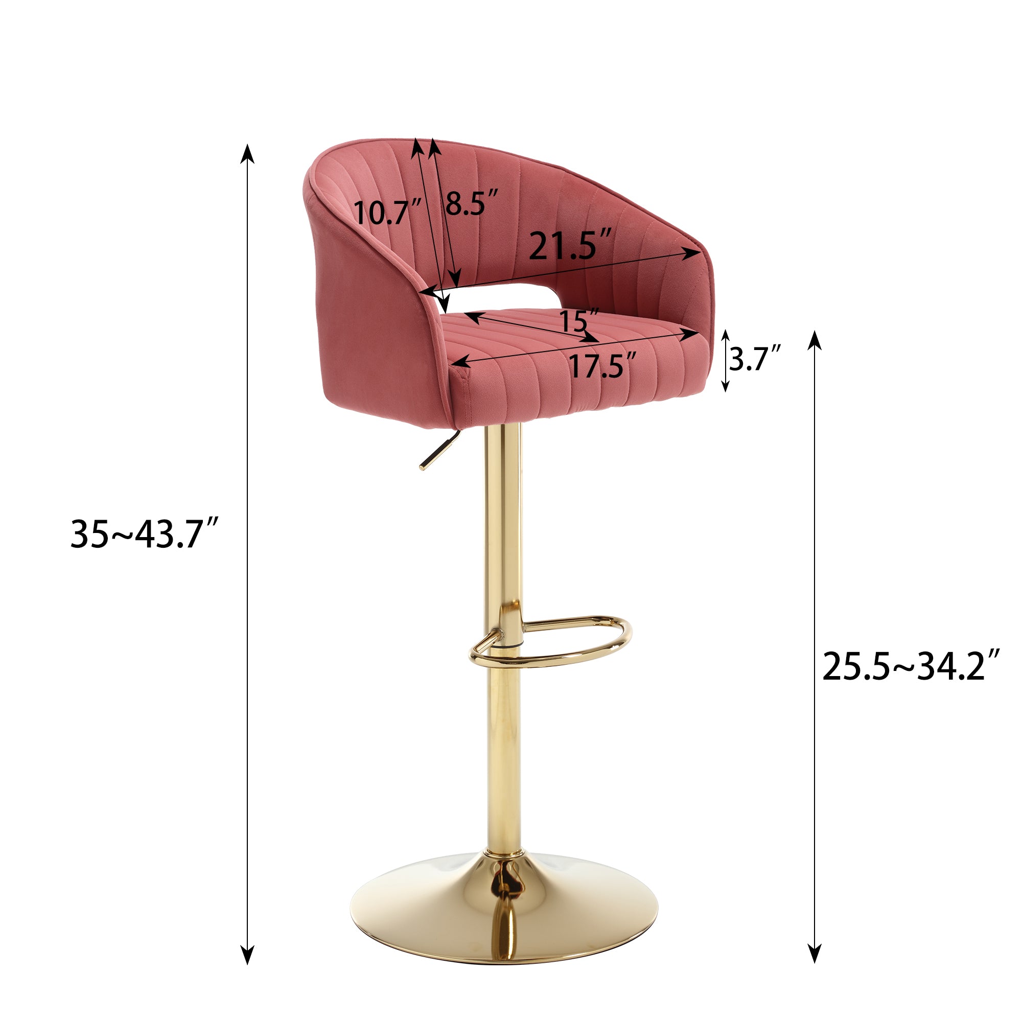 Hengming Modern Velvet Bar Chair, Back Hollowed Out With Armrest, Gold Horn Cross Legged, Height Adjustable Bean Paste Red Foam Velvet