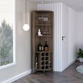 Essential Corner Bar Cabinetthree Shelves, Eight Built In Wine Rack, Two Side Shelves Dark Brown Walnut Particle Board