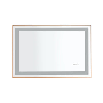 36*24 Led Lighted Bathroom Wall Mounted Mirror With High Lumen Anti Fog Separately Control Gold Aluminium