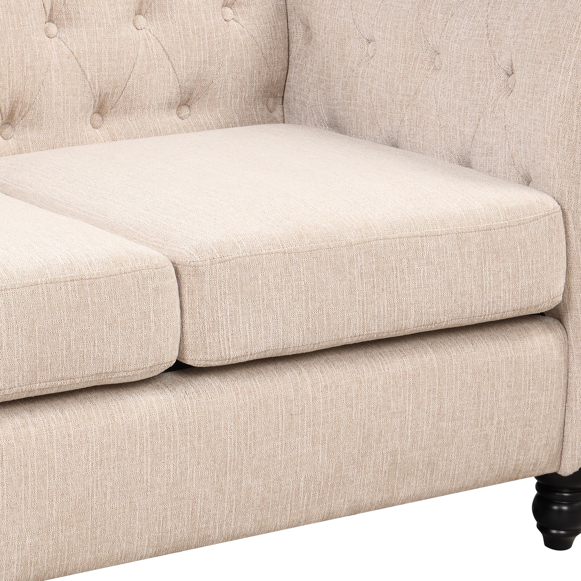 60" Modern Sofa Dutch Plush Upholstered Sofa, Solid Wood Legs, Buttoned Tufted Backrest, Beige Beige Foam Polyester