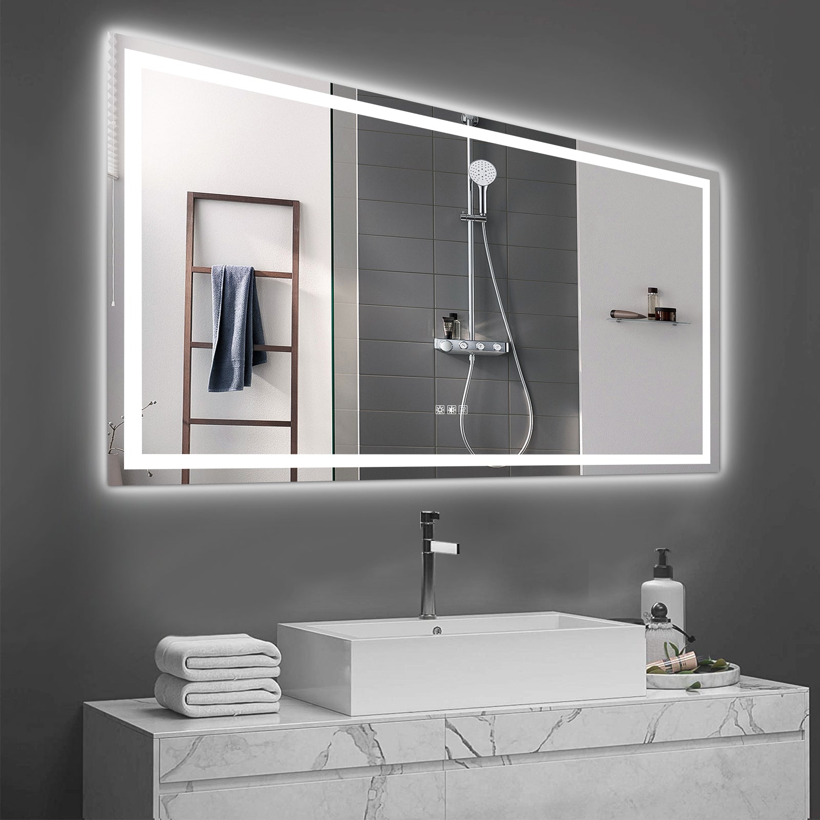 Led Bathroom Mirror 72X36 Inch With Lights, Anti Fog & Dimming Led Bathroom Vanity Mirror Transparent Glass