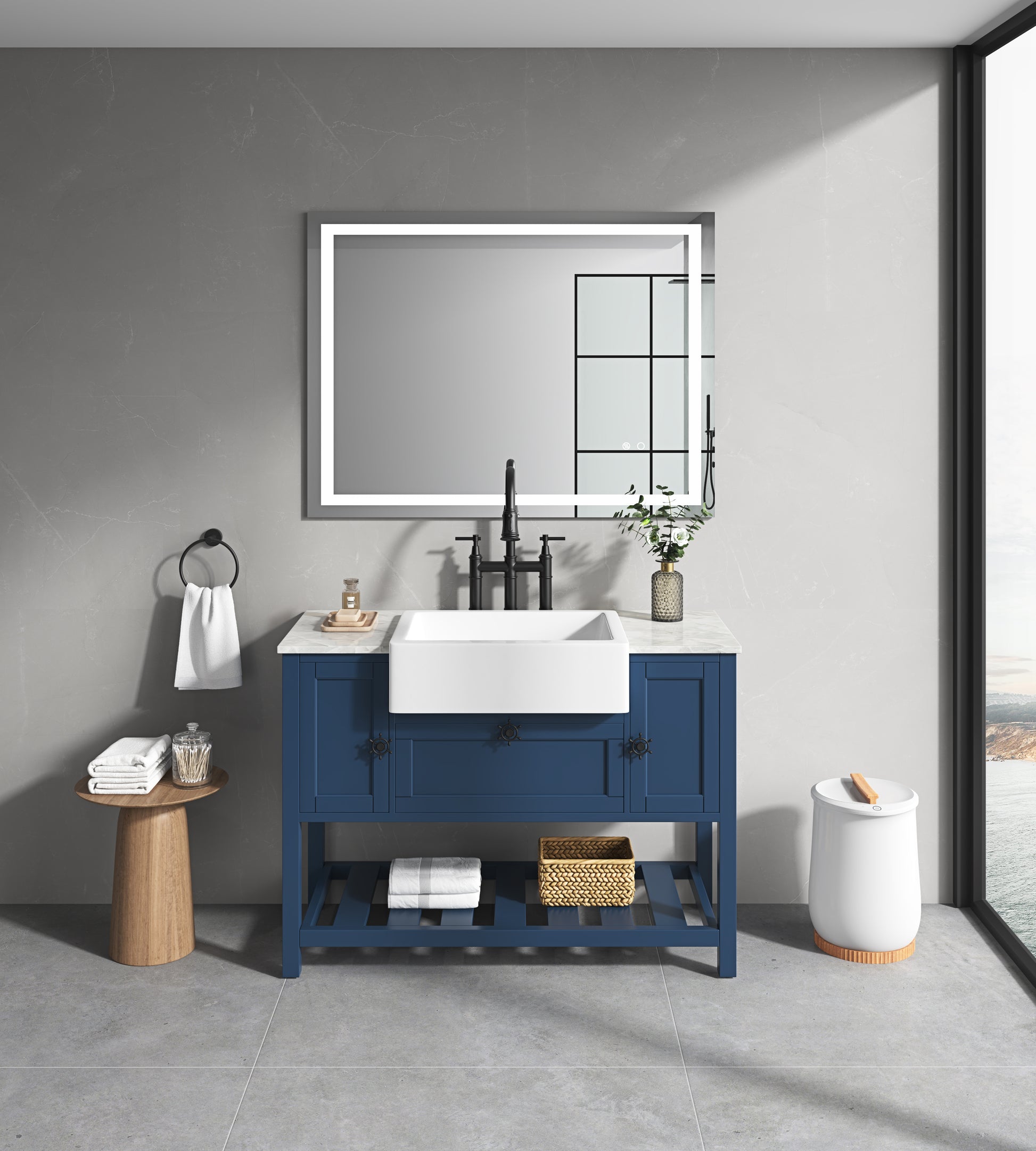 Led Bathroom Mirror 48 "X 36 " With Front And Backlight, Large Dimmable Wall Mirrors With Anti Fog, Memory, 3Colors, Led Vanity Mirror White Aluminium