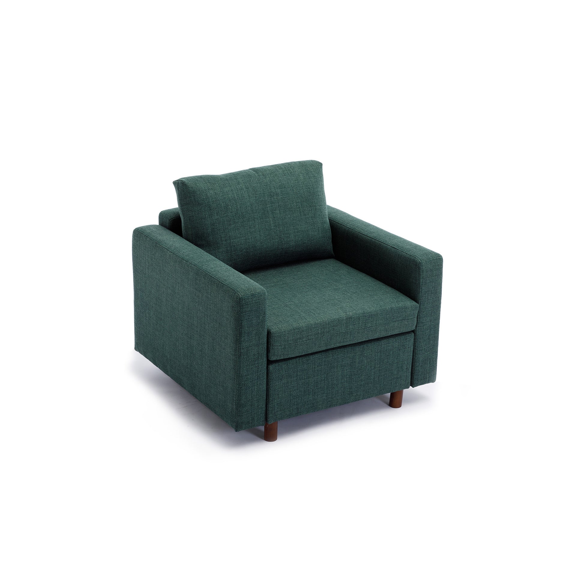 Single Seat Module Sofa Sectional Couch,Cushion Covers Non Removable And Non Washable,Green Green Linen Wood Primary Living Space Soft Cushion Back Modern Rubberwood Square Arms Foam Linen 1 Seat