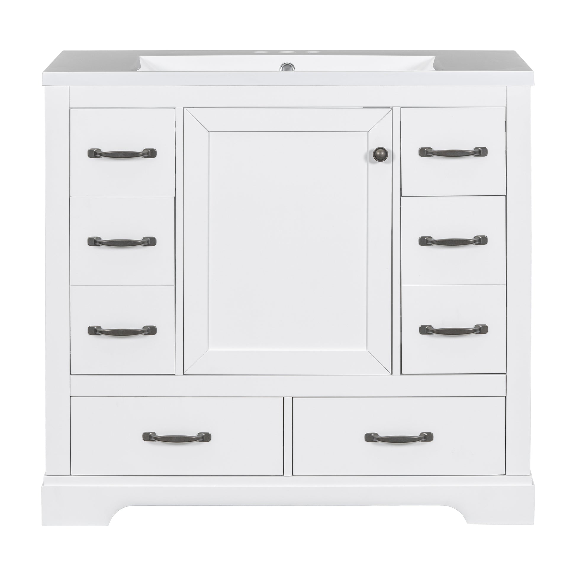 36" Bathroom Vanity With Sink Combo, Six Drawers, Multi Functional Drawer Divider, Adjustable Shelf, White White Solid Wood Mdf