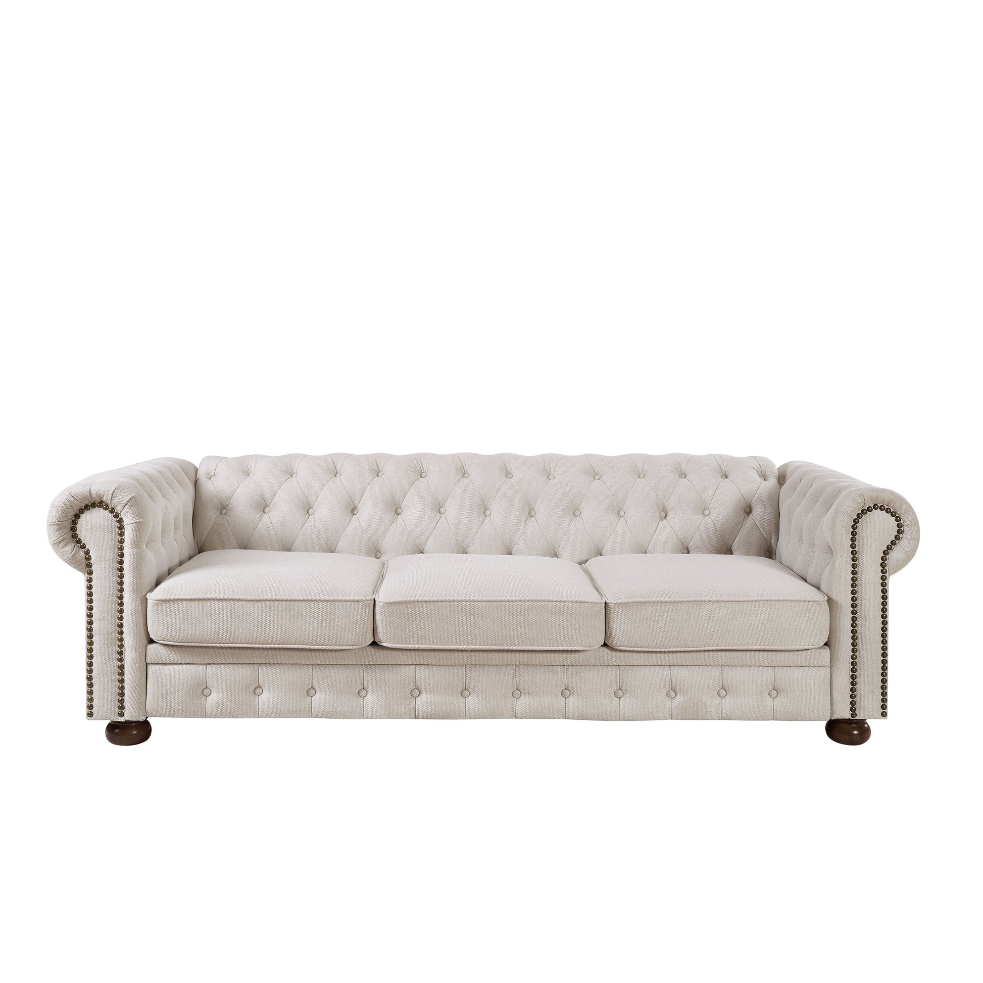 Chesterfield Sofa Beige Linen Fabric Beige Beige Foam Fabric