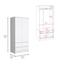 Austin 2 Drawers Armoire, Double Door, Hanging Rod White White Bedroom Modern Particle Board Particle Board