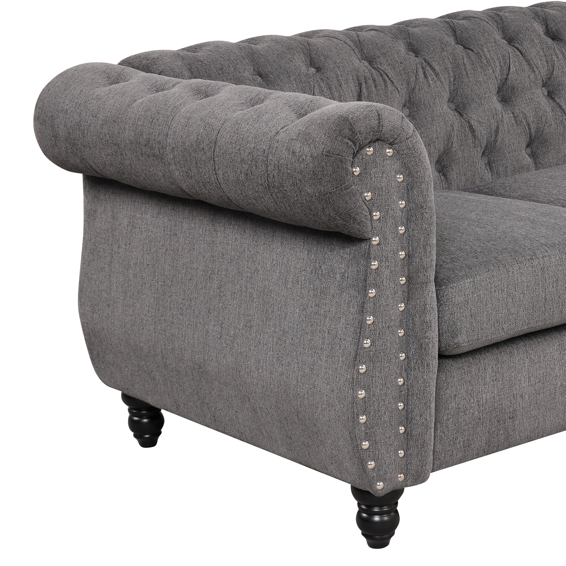 60" Modern Sofa Dutch Plush Upholstered Sofa, Solid Wood Legs, Buttoned Tufted Backrest, Gray Gray Foam Polyester