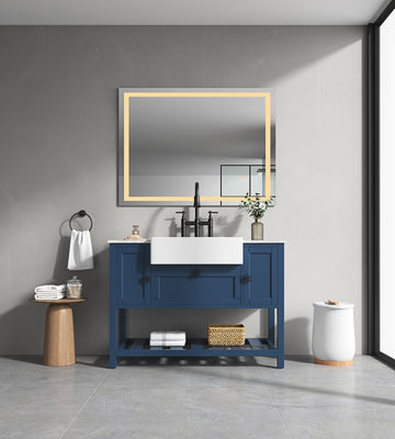 Led Bathroom Mirror 48 "X 36 " With Front And Backlight, Large Dimmable Wall Mirrors With Anti Fog, Memory, 3Colors, Led Vanity Mirror White Aluminium