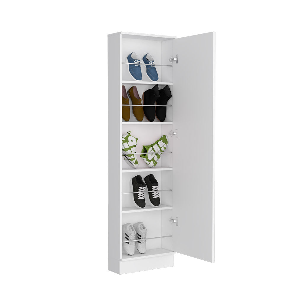 Leto Xl Shoe Rack, Mirror, Five Interior Shelves, Single Door Cabinet White White Primary Living Space Modern Shoe Storage Particle Board Particle Board