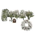 Pre Lit Xmas Tree Artificial Christmas 4 Piece Set,Garland, Wreath And Set Of 2 Entrance Trees X Mas With Led Lights, Christmas Tree Green Pvc