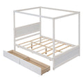 Wood Canopy Bed With Two Drawers, Full Size Canopy Platform Bed With Support Slats .No Box Spring Needed, Brushed White White Solid Wood Mdf