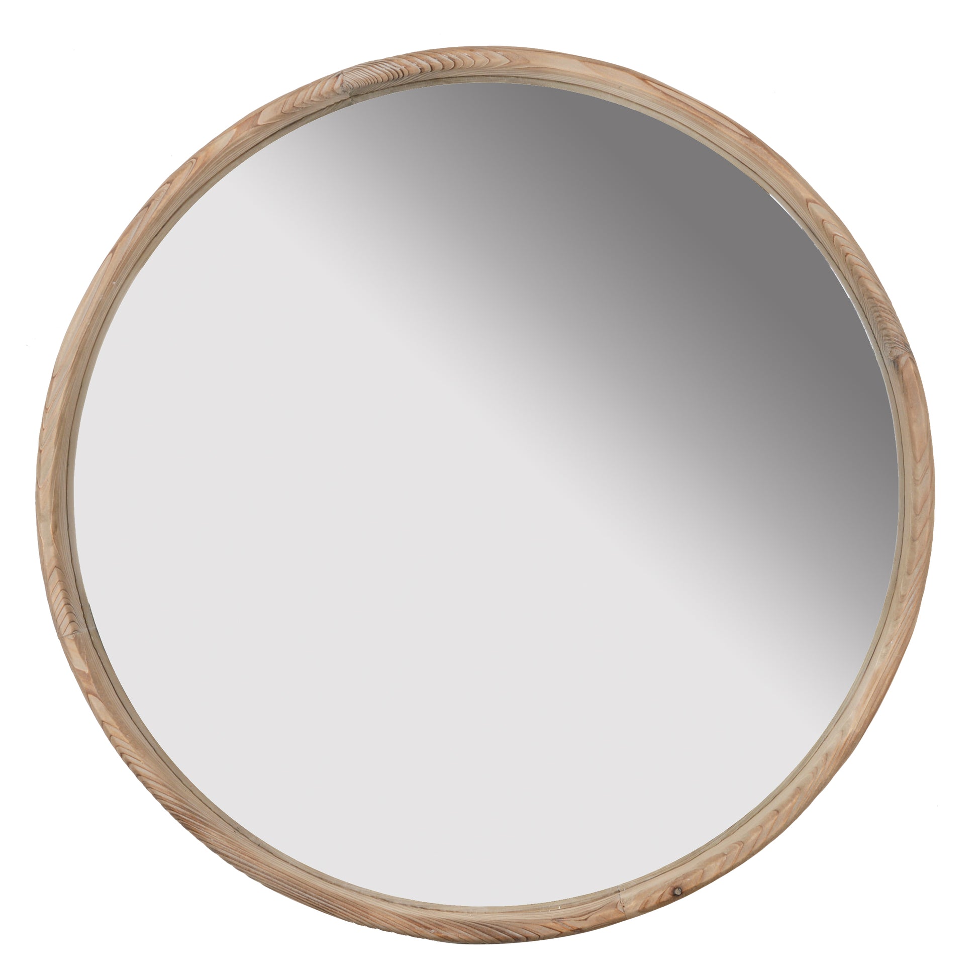 28" Round Wood Mirror, Wall Mounted Mirror Home Decor For Bathroom Living Room Brown Wood Glass