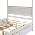 Wood Canopy Bed With Four Drawers ,Full Size Canopy Platform Bed With Support Slats .No Box Spring Needed, Brushed White White Solid Wood Mdf