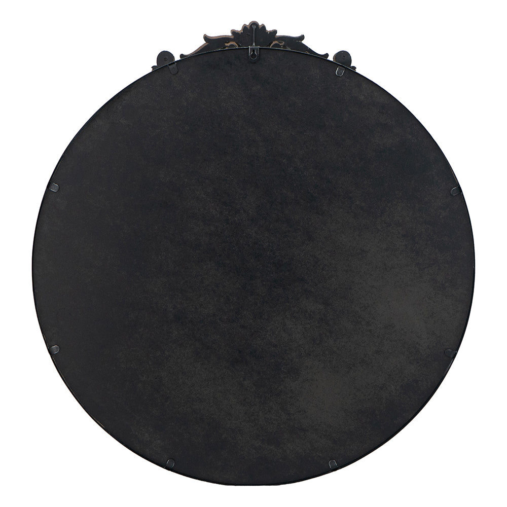 30" X 32" Classic Design Mirror With Round Shape And Baroque Inspired Frame For Bathroom, Entryway Console Lean Against Wall Black Mdf Glass