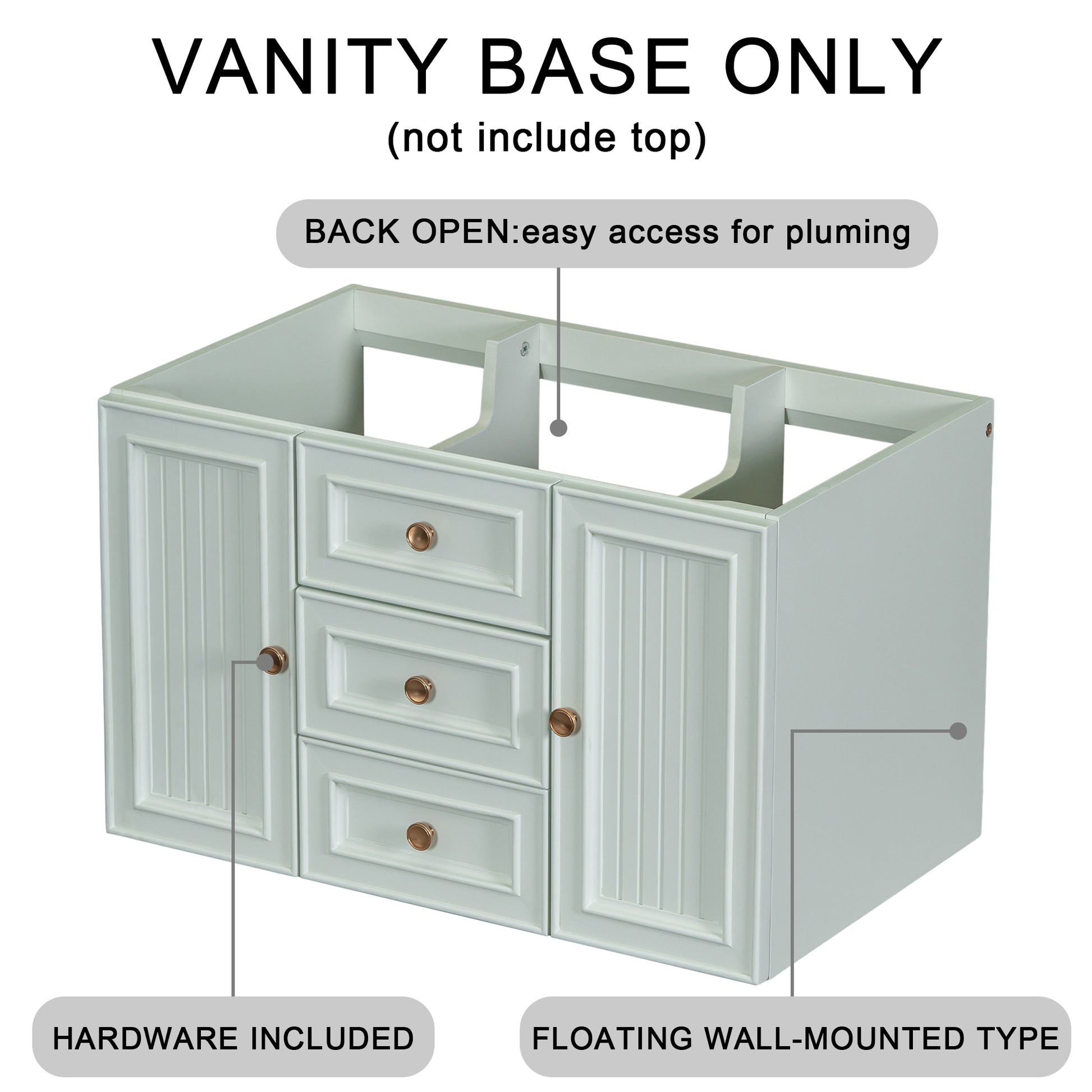 30" Wall Mounted Bathroom Vanity Without Sink, Cabinet Base Only, Functional Drawer, Green Green Solid Wood Mdf