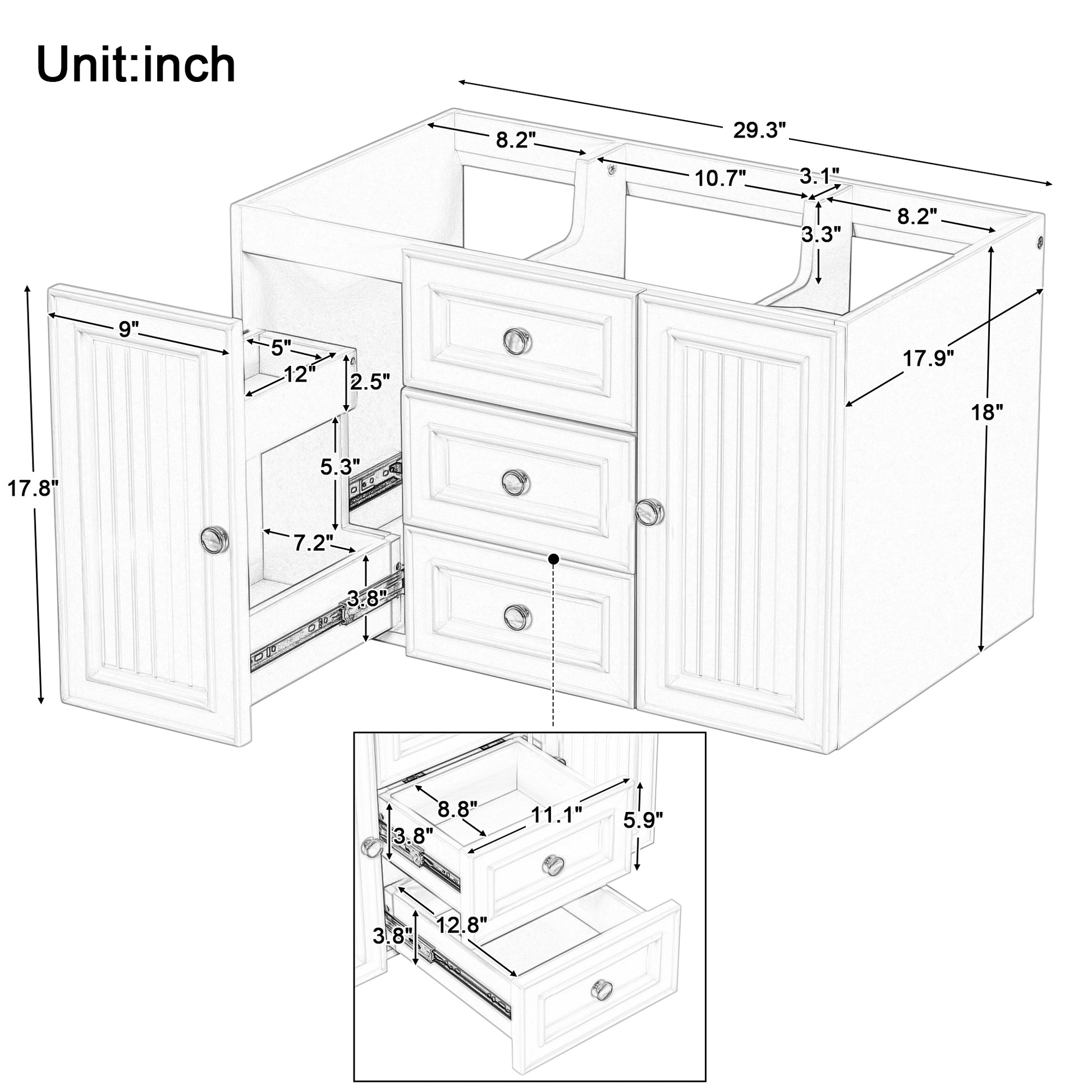 30" Wall Mounted Bathroom Vanity Without Sink, Cabinet Base Only, Functional Drawer, Green Green Solid Wood Mdf