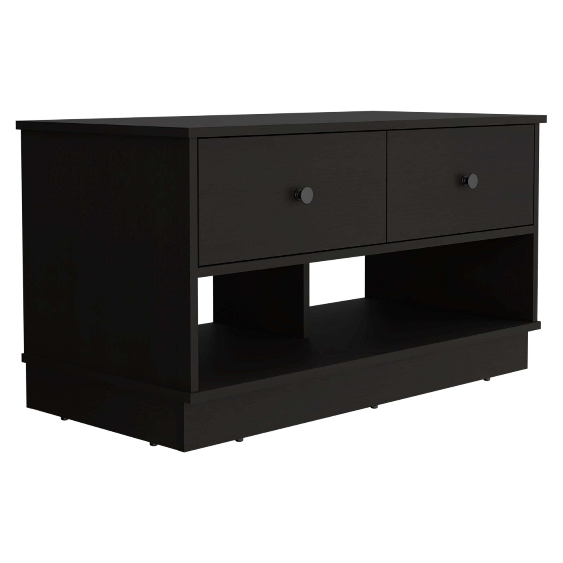 Hamilton Storage Bench, Two Open Shelves, Two Drawers Black Black Primary Living Space Modern Shelves Particle Board Particle Board