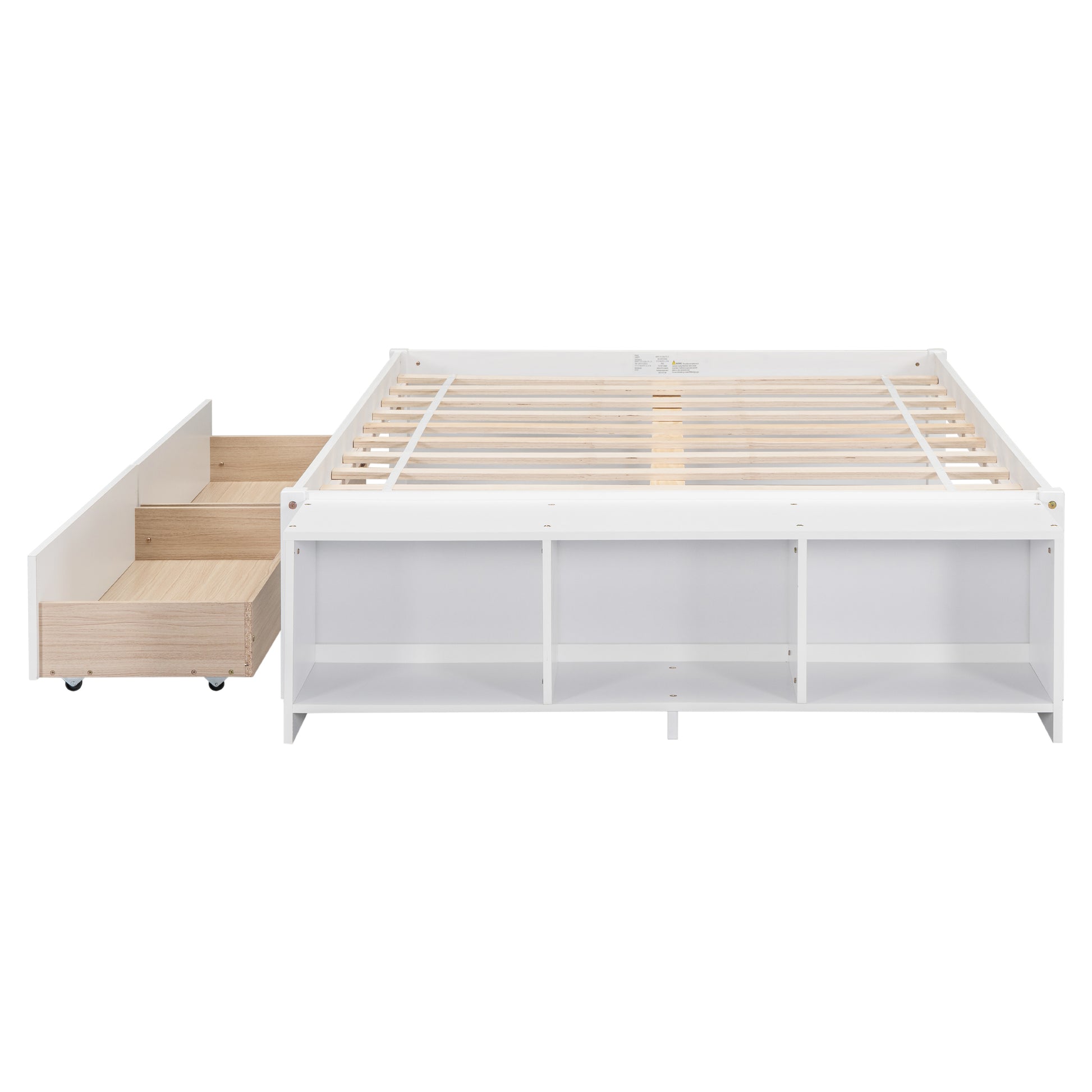 Full Size Bed With Storage Case, 2 Storage Drawers, Lengthwise Support Slat,White Full White Wood Bedroom American Design Pine Pine