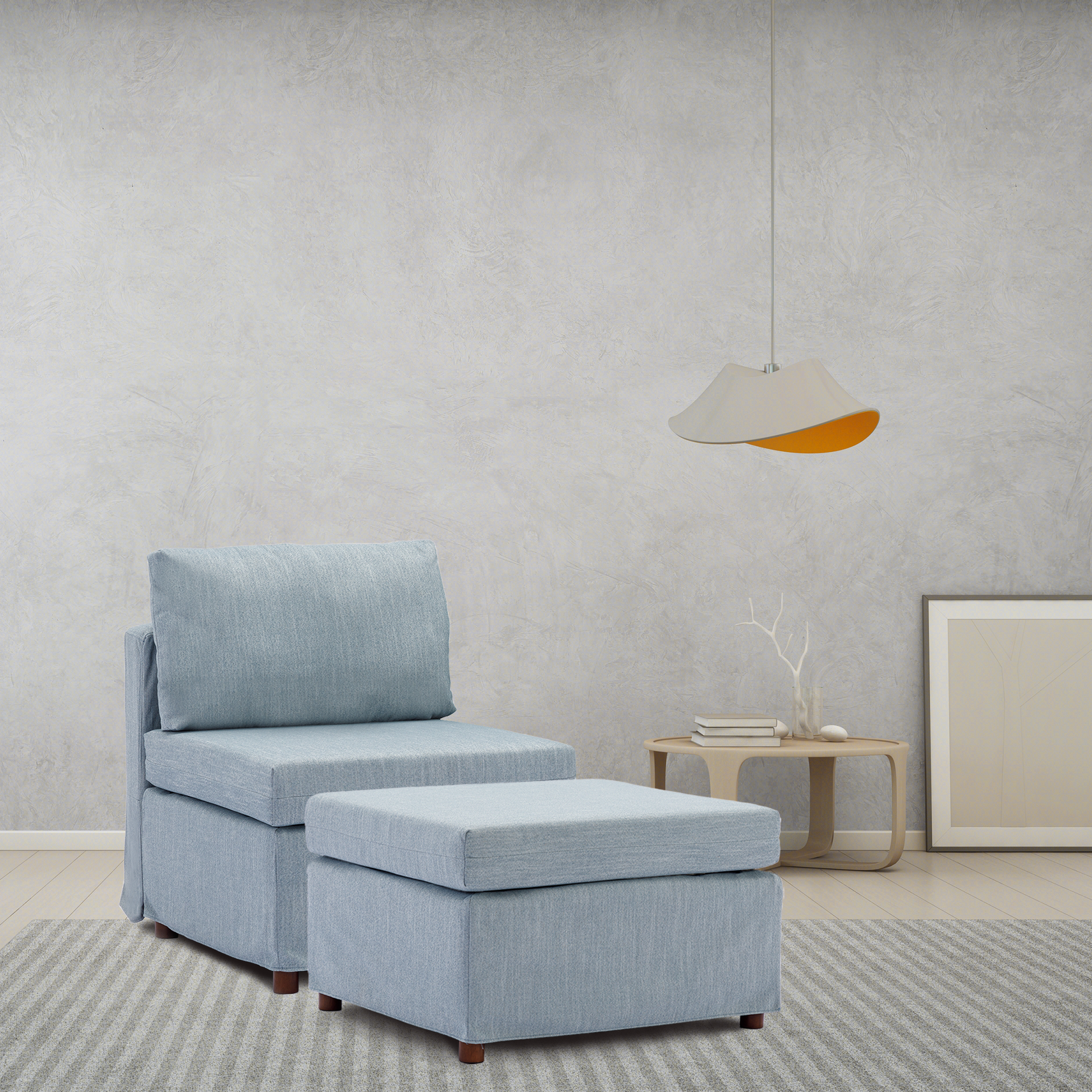Modern Fabric Linen Middle Module For Modular Sofa Sectional Sofa Couch Accent Armless Chair, Cushion Covers Removable And Washable,Light Blue Light Blue Wood Medium Soft Cushion Back Modern Rubberwood Armless Foam Linen 1 Seat