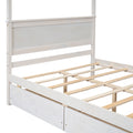 Wood Canopy Bed With Two Drawers, Full Size Canopy Platform Bed With Support Slats .No Box Spring Needed, Brushed White White Solid Wood Mdf