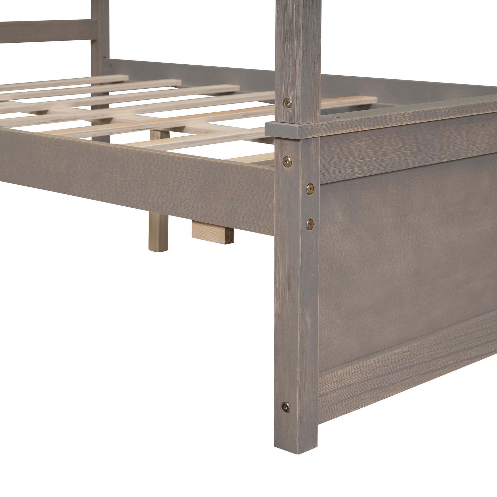 Wood Canopy Bed With Two Drawers, Full Size Canopy Platform Bed With Support Slats .No Box Spring Needed, Brushed Light Brown Light Brown Solid Wood Mdf