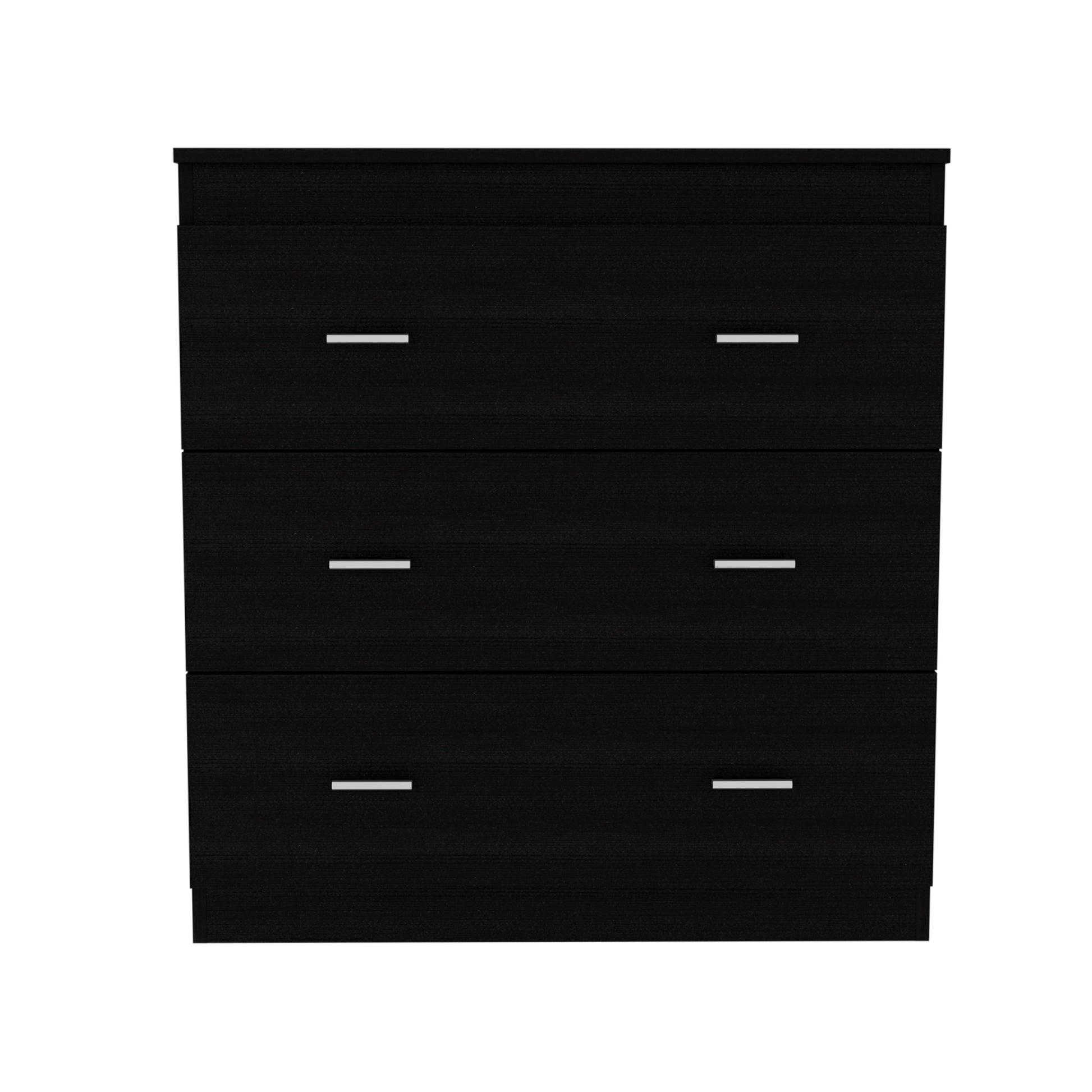 Georgia Three Drawer Dresser, Metal Handles, Superior Top Black Black Particle Board Particle Board