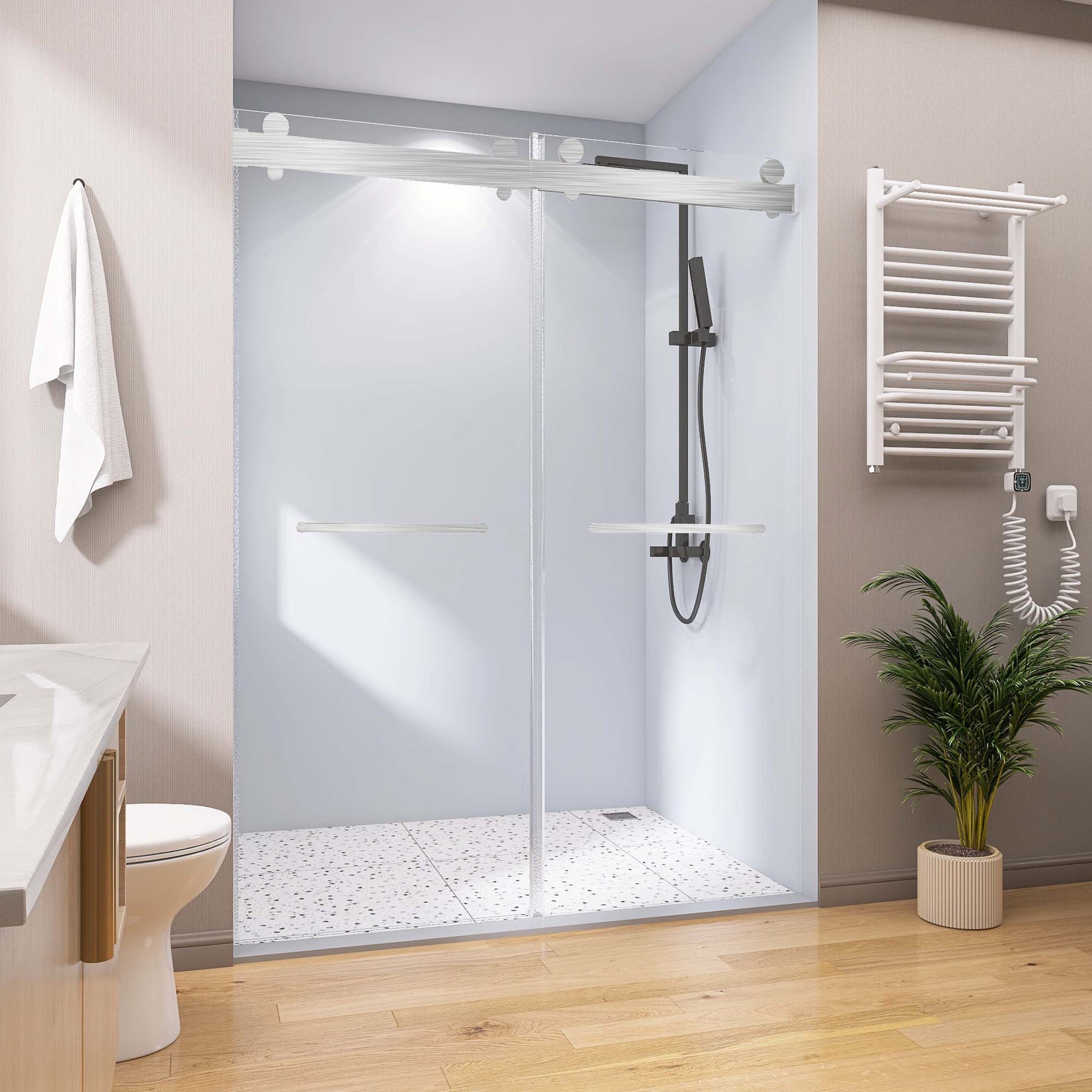 Frameless Double Sliding Shower, 57" 60" Width, 79" Height, 3 8" 10 Mm Clear Tempered Glass,Designed For Smooth Door With Clear Tempered Glass And Stainless Steel Hardware Brushed Nickel Brushed Nickel Glass