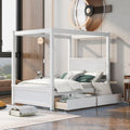 Wood Canopy Bed With Two Drawers, Full Size Canopy Platform Bed With Support Slats .No Box Spring Needed, Brushed White White Solid Wood Mdf