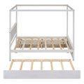 Wood Canopy Bed With Trundle Bed And Two Drawers ,Full Size Canopy Platform Bed With Support Slats .No Box Spring Needed, Brushed White White Solid Wood Mdf